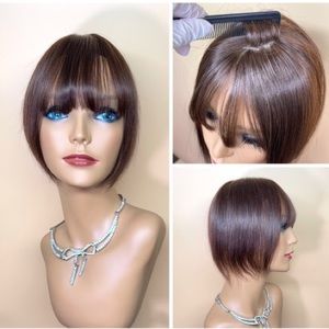 10”100% Human Hair Brown lace base clip-in Hair Topper